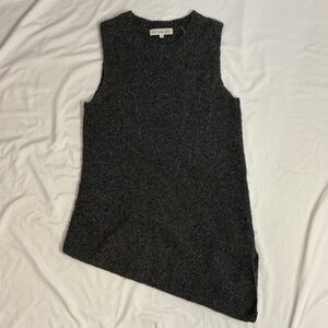 White + Warren- Asymmetrical Sleeveless Crew Coal Donegal Cashmere Sweater Vest